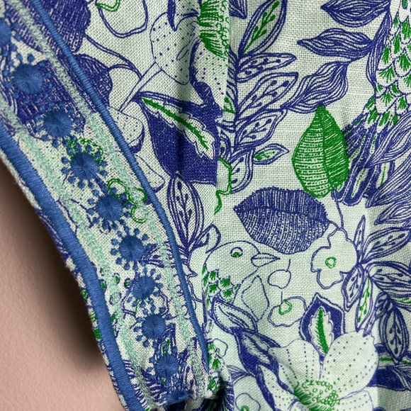 Vineyard Vines Cordia Floral Dress Blue Green Embroidered Size 10 Cotton Linen - Picture 13 of 16